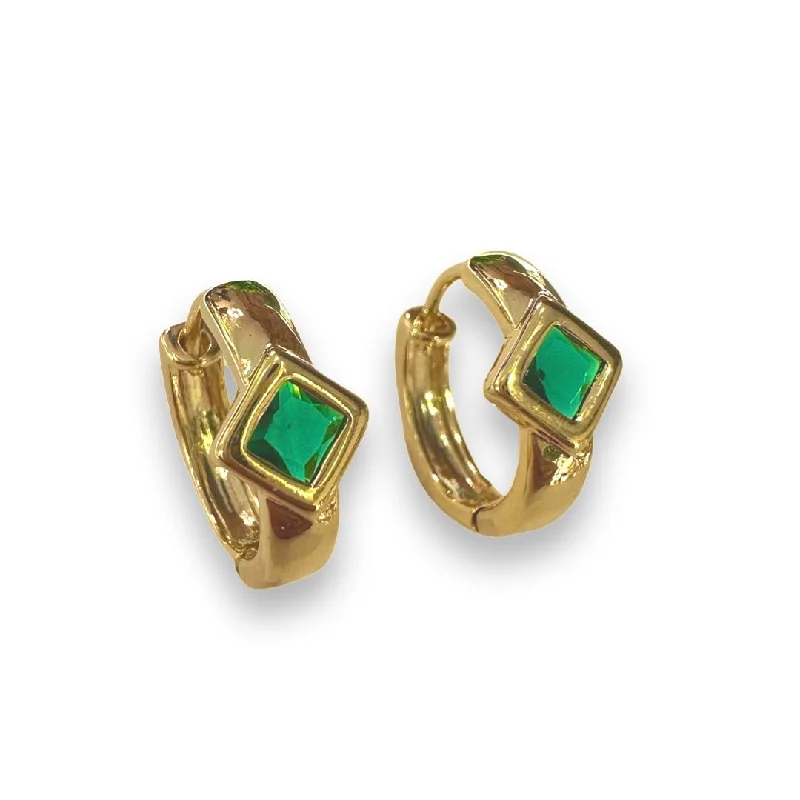 Ladies hoop earrings with diamonds-Kerry Diamond Emerald Huggies