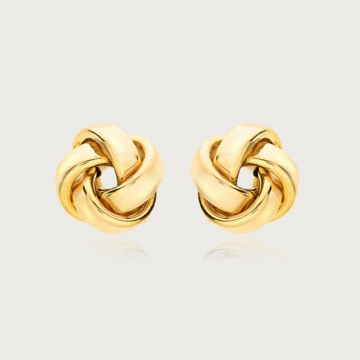 Ladies gold earrings-Love Knot Gold Stud Earrings in 9K Gold