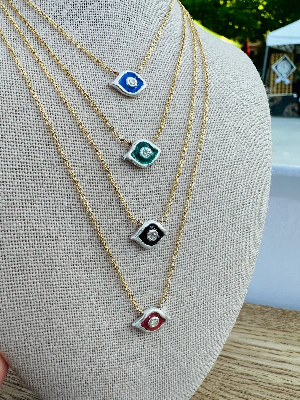 Ladies birthstone necklaces-Evil Eye Necklace - 14k Gold Fill and Silver