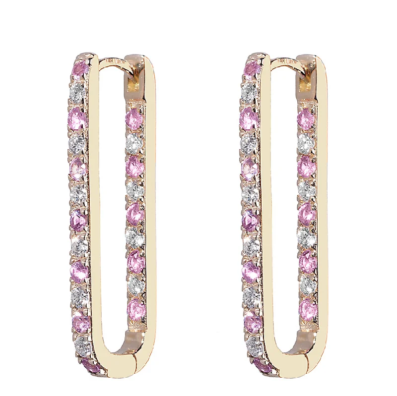 Ladies trendy earrings-Diamond + Pink Sapphire Inside Out Large Paperclip Hoop Earring