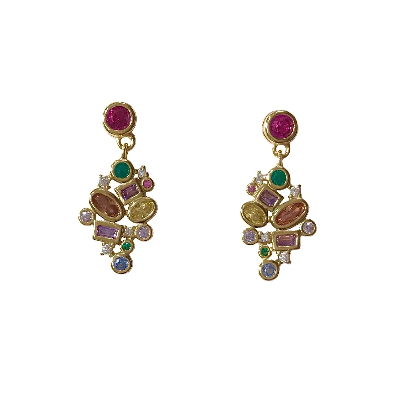 Ladies boho earrings-Geometric Color Drop Earrings