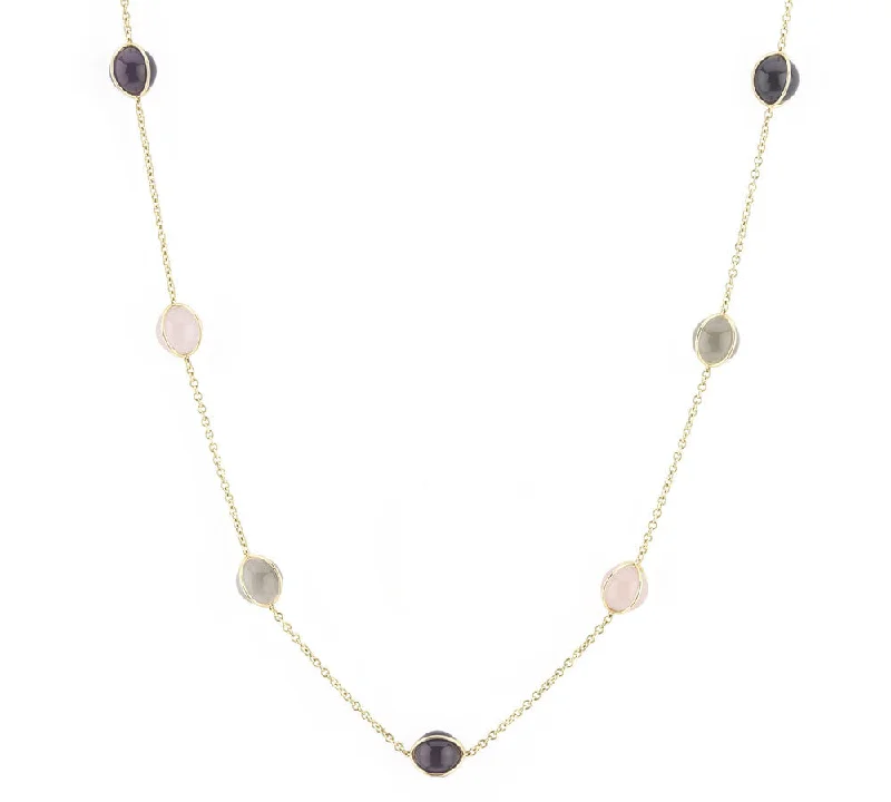 Ladies statement gold necklaces-Amethyst Rose Quartz and Rock Crystal Necklace