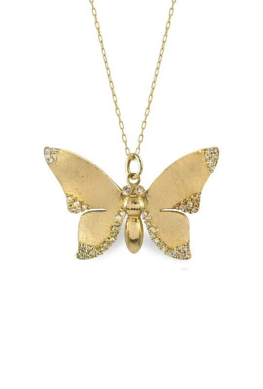 Ladies vintage gold necklaces-Butterfly 14K Gold Necklace w. Diamonds