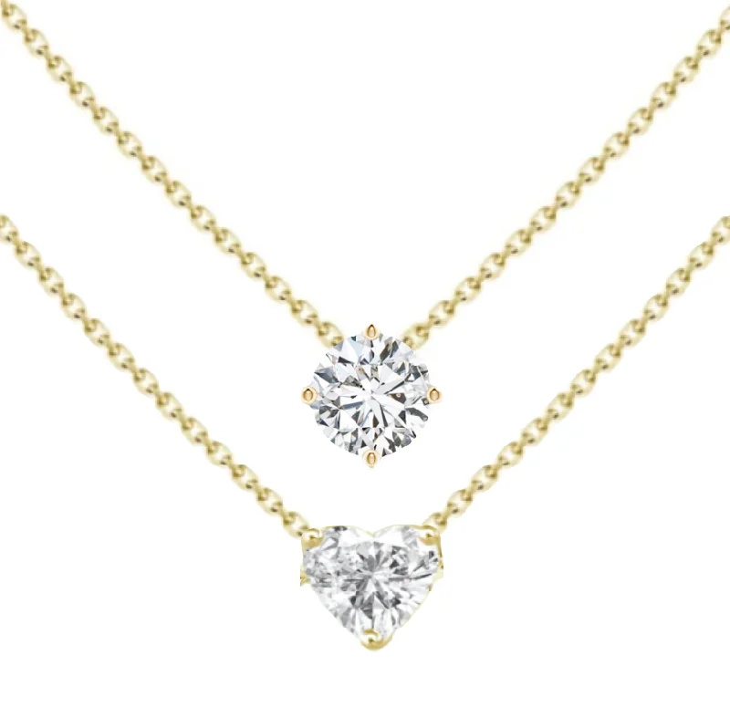 Ladies vintage pendant necklaces-Double Row Multishape Solitaires (+ Heart) Diamond Layered Necklace