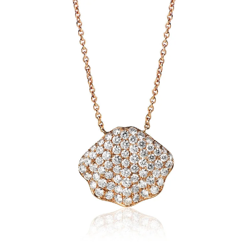 Ladies round-cut diamond necklaces-Seashell Dream 18K Gold, Rosegold or Whitegold Necklace w. Diamonds