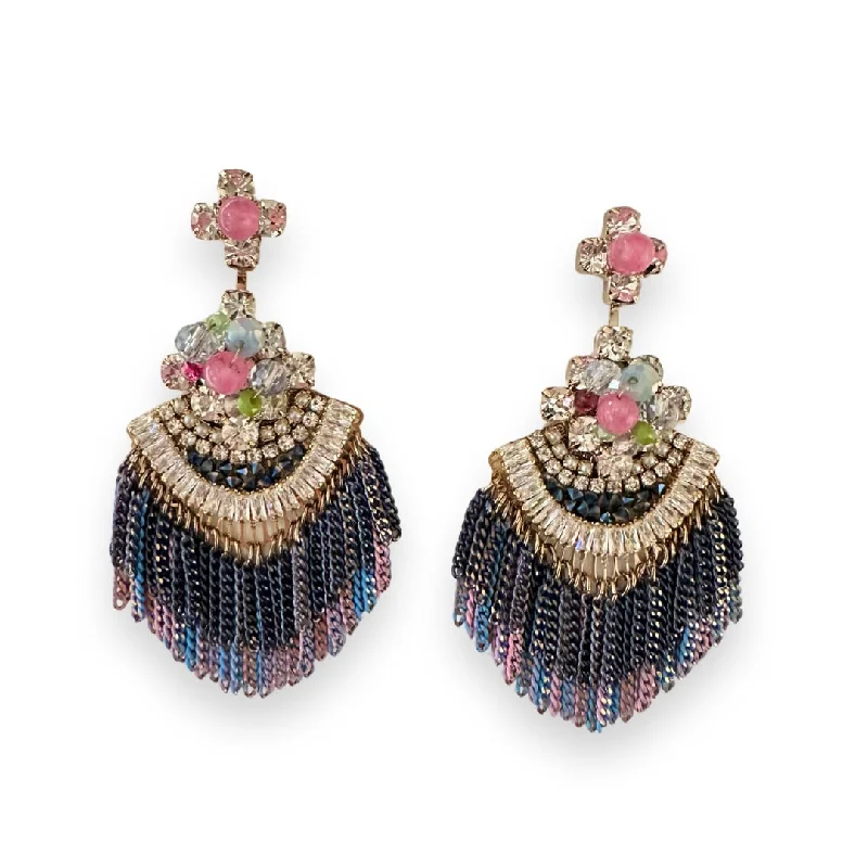 Ladies bold statement earrings-Crystal Tassel Statement Earrings