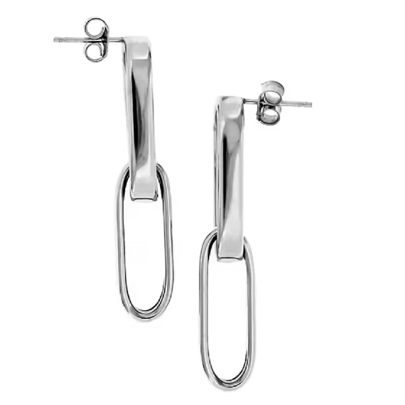 Ladies silver dangly earrings-Paperclip Silver Earrings