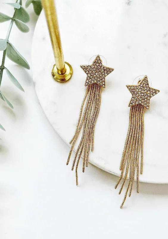 Ladies hoop earrings with pearls-Star Struck Tassel Earring