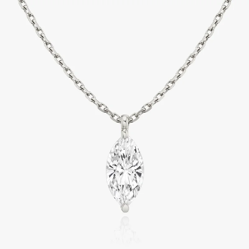 Ladies star-shaped necklaces-Solitaire Marquise 14K Whitegold Necklace w. Lab-Grown Diamond