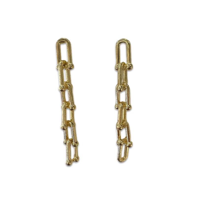 Ladies long earrings-14K Gold Filled Buckle Chain Link Drop Earrings