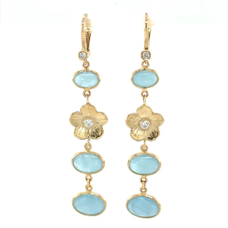 Ladies chic earrings-Aquamarine and Petunia Diamond Drop Earrings