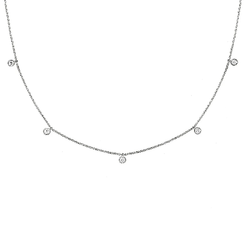 Ladies silver necklaces-Mini Choker Bezel 18K Whitegold Necklace w. Diamonds