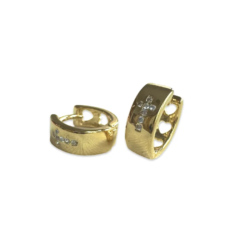 Ladies stud earrings-Gold Filled Pave Cross Huggie