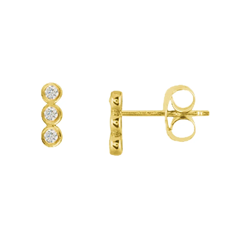 Ladies bold statement earrings-Triple Bezel Diamond Studs (Single or Pair)