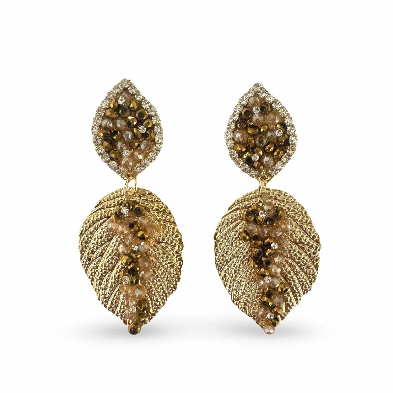 Ladies gold chandelier earrings-Crysta Leaf Beaded Earrings