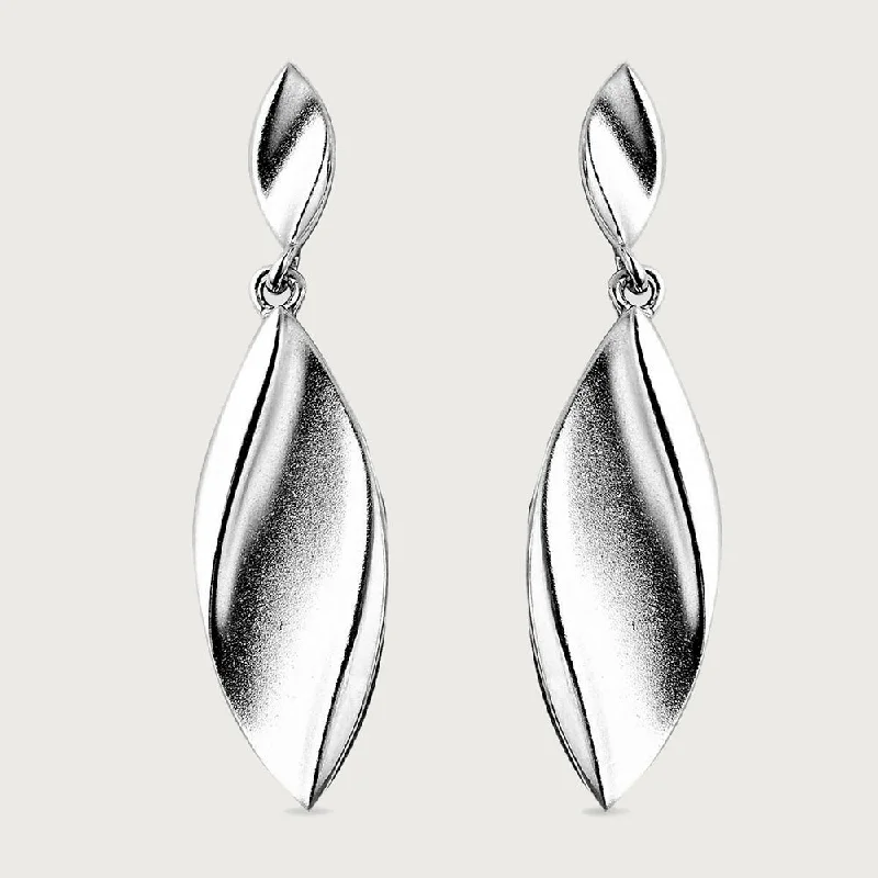 Ladies silver drop earrings-Sandblast Leaf Earrings