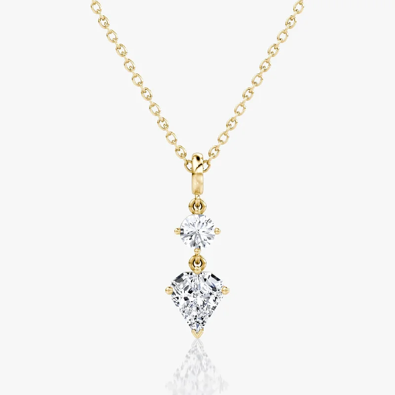 Ladies star-shaped necklaces-Duo Drop 14K Gold Necklace w. 1.0ct Round Brilliant & Shield Lab-Grown Diamonds