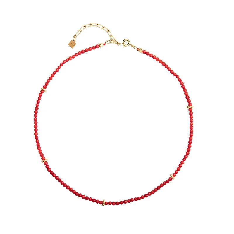 Ladies sterling silver necklaces-Brisa red 18K Gold Plated Necklace w. Coral