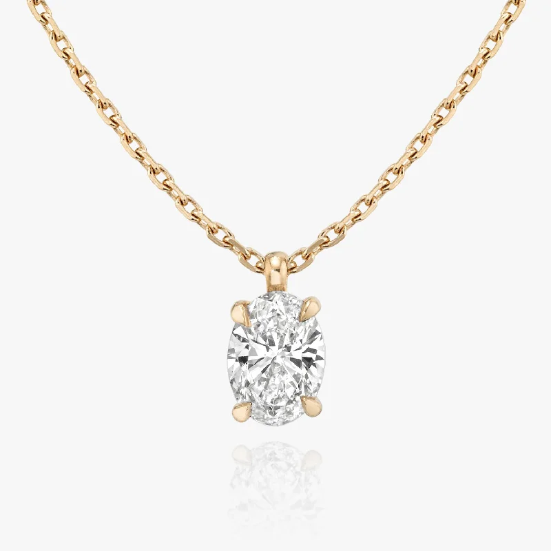 Ladies gold chain necklaces-Solitaire Oval 14K Rosegold Necklace w. Lab-Grown Diamond