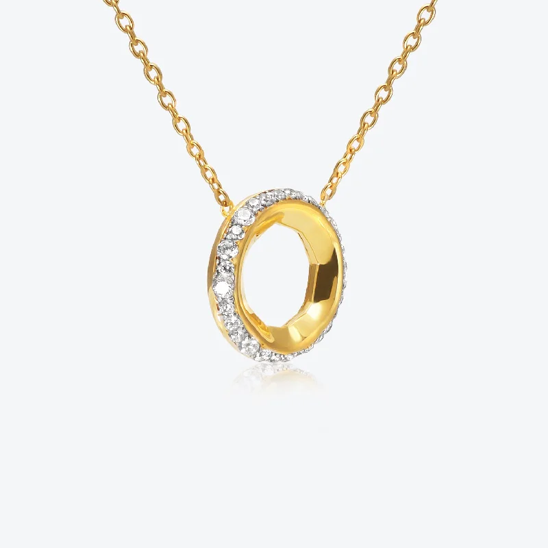 Ladies circle pendant necklaces-A. Sun Halo Aura 18K Gold Necklace w. Lab-Grown Diamond Pavé