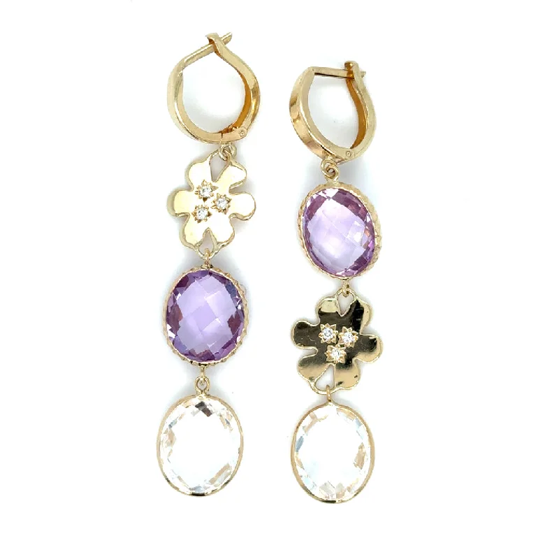 Ladies sparkling earrings-Amethyst & White Topaz & Mini Daisy Drop Earrings