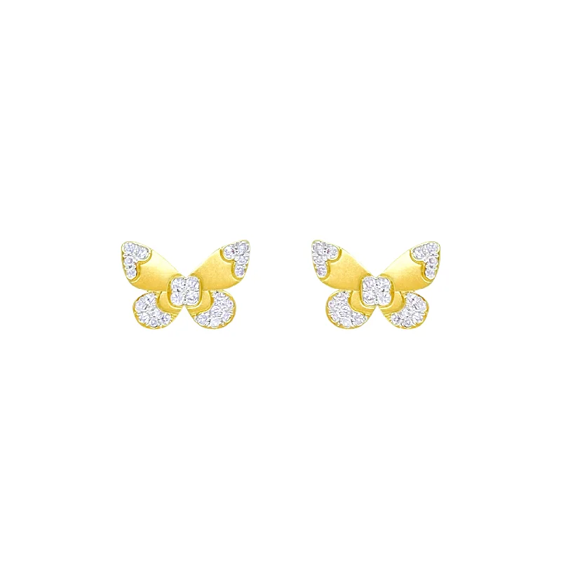 Ladies custom made earrings-Butterfly Studs with Pave Diamonds