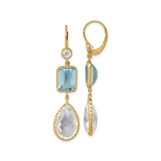 Ladies huggie earrings-Blue Topaz Drop Earrings