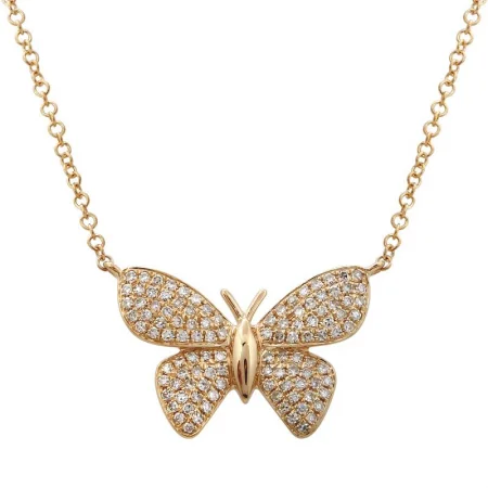 Ladies pendant necklaces-Large Butterfly Diamond Necklace