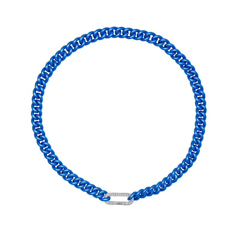 Ladies blue sapphire necklaces-Cuban Electric Blue 18K Whitegold Necklace w. Diamonds