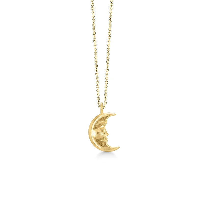 Ladies diamond-encrusted necklaces-Moon Gold Plated Necklace