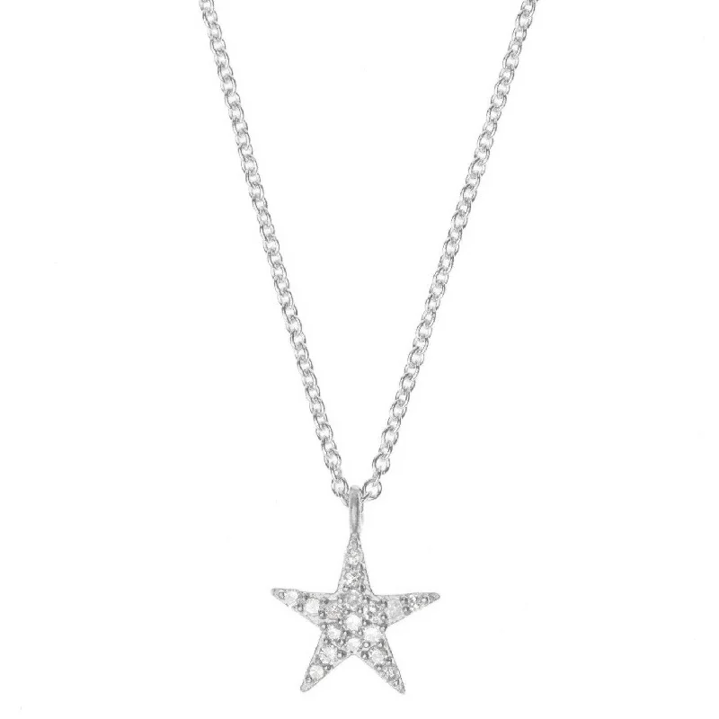 Ladies sterling silver necklaces-Large Star Silver Necklace w. Diamonds