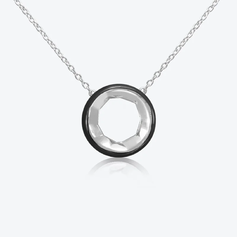 Ladies silver heart necklaces-A. Sun Halo Silver Necklace w. Jet Black Enamel