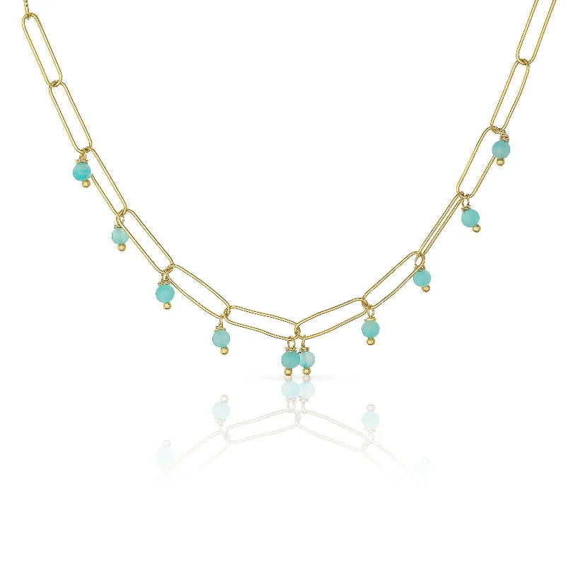 Ladies long necklaces-Cordelia 18K Gold Plated Necklace w. Amazonite