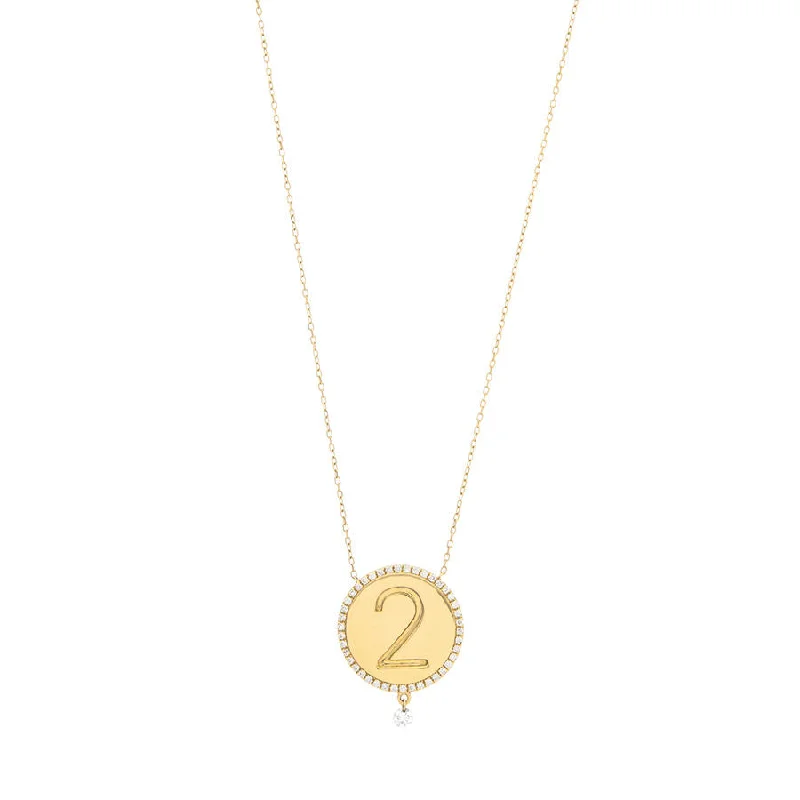 Ladies engraved pendant necklaces-2 Medallion 18K Gold Necklace w. Diamonds