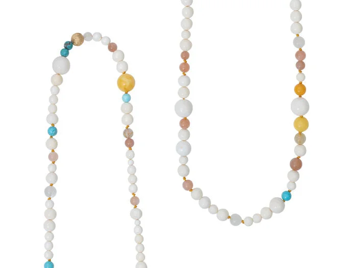 Ladies statement pendant necklaces-Bead collier bone/turquoise mixed Colors