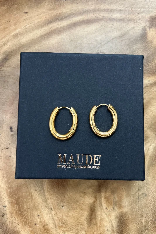 Ladies gold drop earrings-18K Oval Hoop Earrings