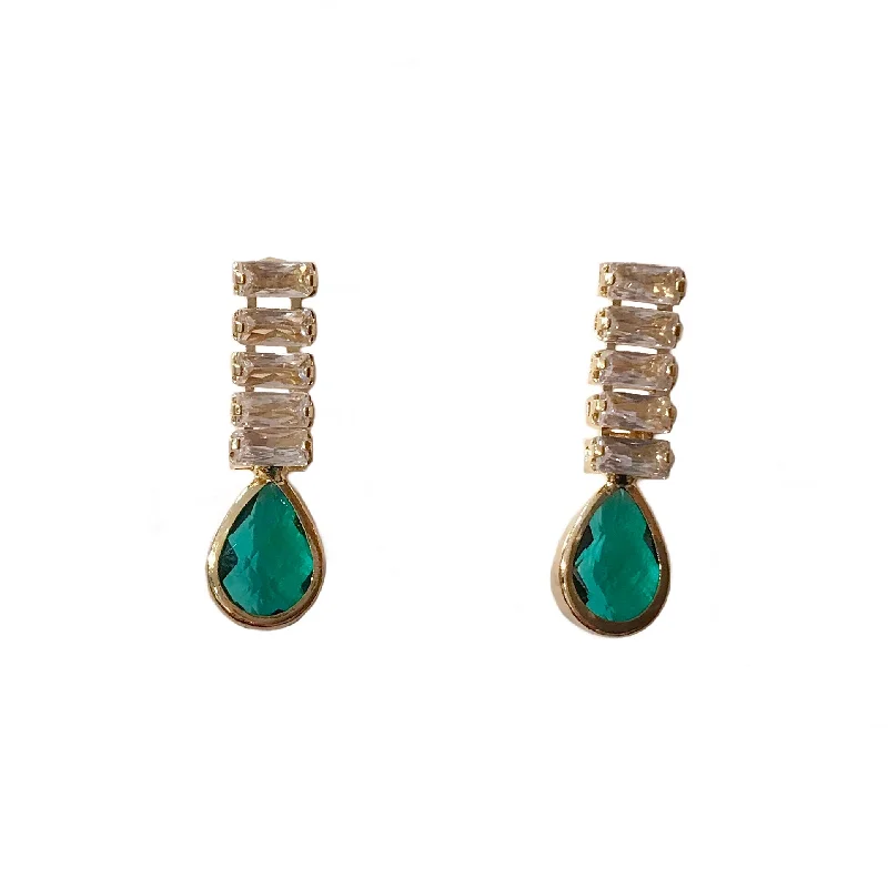 Ladies boho earrings-Gold Filled Emerald Baguette Earrings