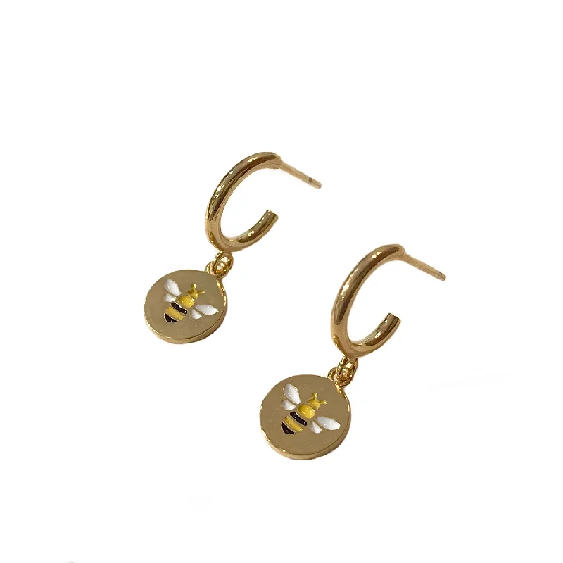 Ladies long drop earrings-Kerry Bumble Bee Hoops