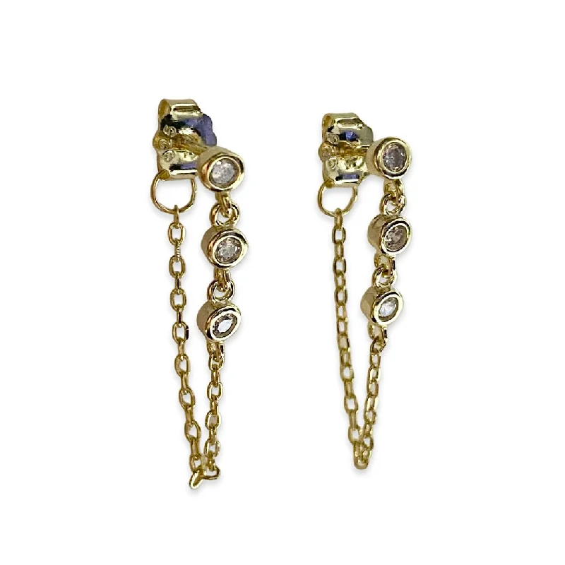 Ladies trendy earrings-Amy Triple Bezel Chain Earrings