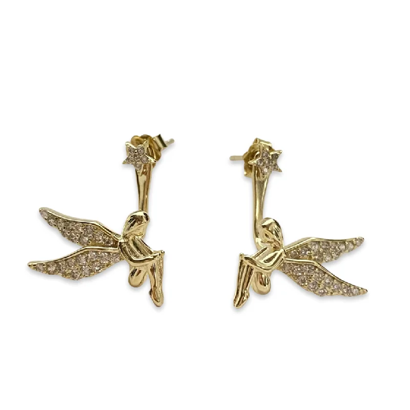 Ladies luxury diamond earrings-Angel Star Jacket Earrings