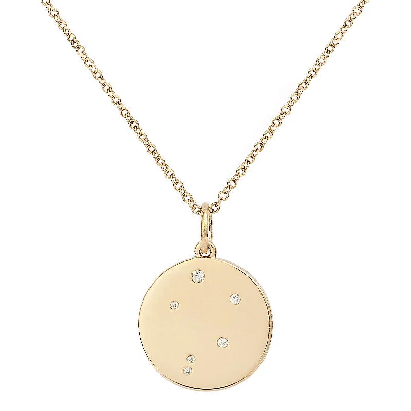 Ladies floral necklaces-Star Badge Libra 18K Gold Necklace w. Diamonds