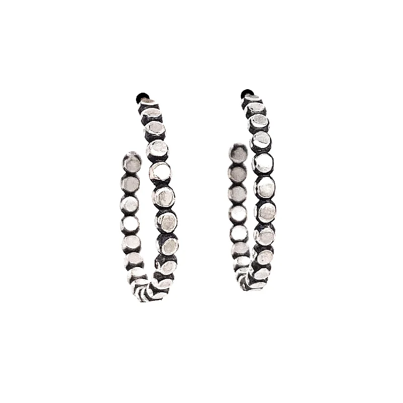 Ladies silver statement earrings-Small Front Facing Bead Hoop (E1652)