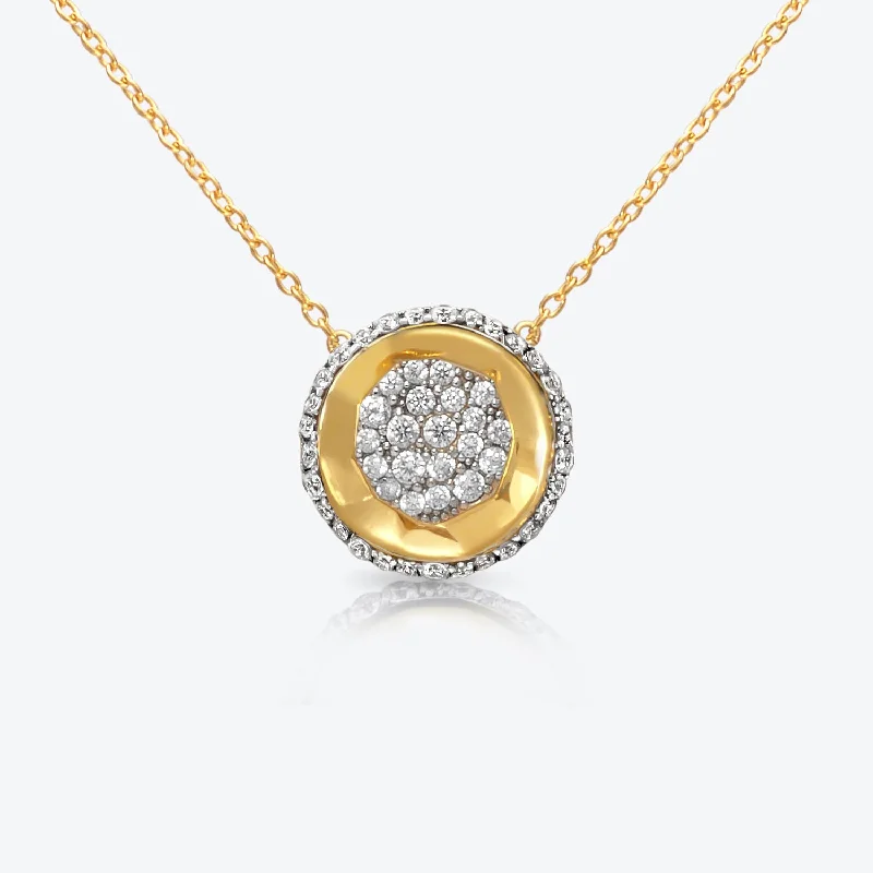 Ladies matching necklace sets-A. Sun Halo 18K Gold Necklace w. Full Lab-Grown Diamond Pavé