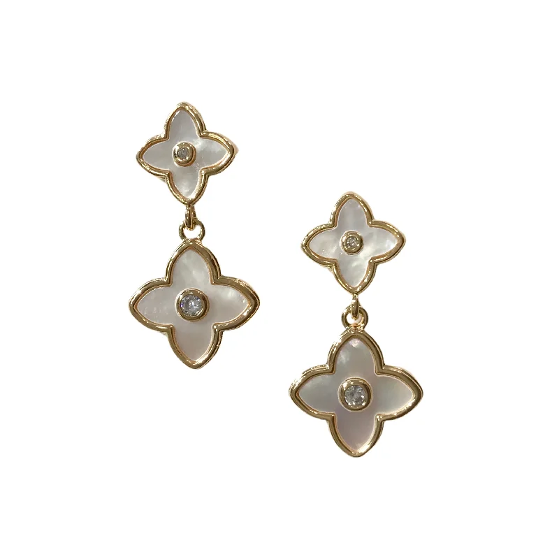 Ladies twisted hoop earrings-Gold Filled Flora Mother of Pearl Drop Stud Earrings