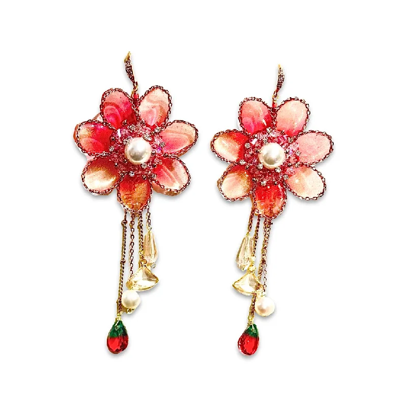 Ladies vintage diamond earrings-Krista Flower Statement Earrings