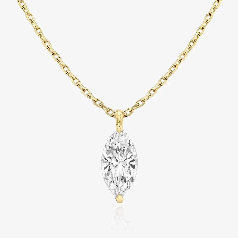 Ladies gemstone pendant necklaces-Solitaire Marquise 14K Gold Necklace w. Lab-Grown Diamond