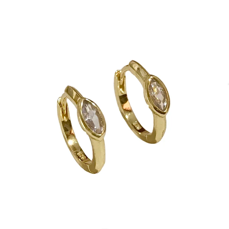 Ladies round diamond earrings-Marquis Bezel Huggies