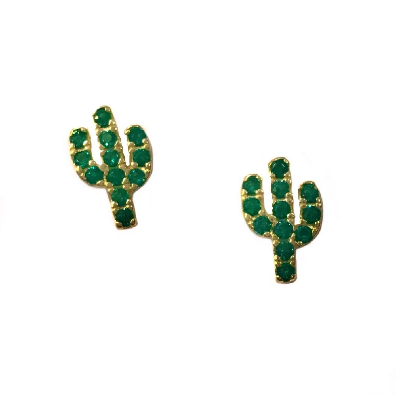 Ladies sparkling earrings-Cactus Tiny Green Studs