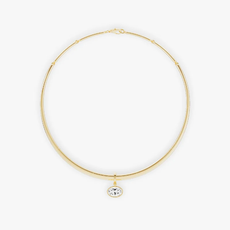 Ladies choker necklaces-Collar Bezel Drop 14K Gold Necklace 3.75ct Oval Lab-Grown Diamonds