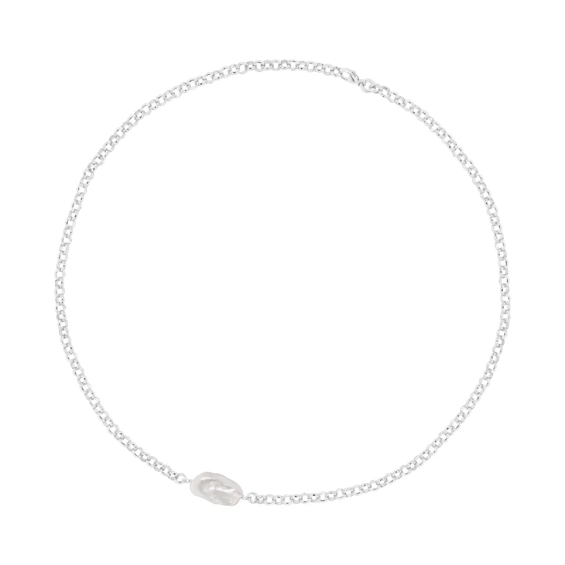 Ladies white gold necklaces-Biwa Delicate Silver Necklace w. Pearl